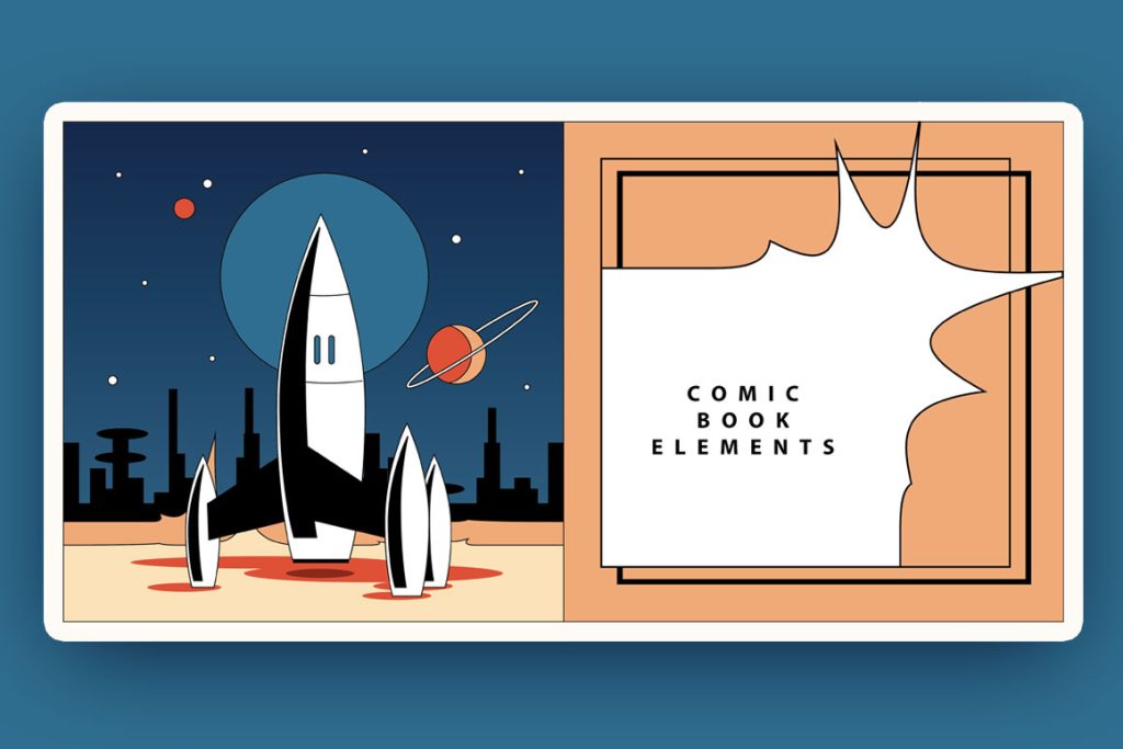 Comic Book Clipart- Vintage space art with comic speech bubble