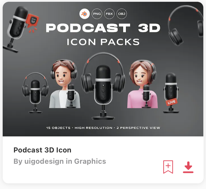 3d podcast icons