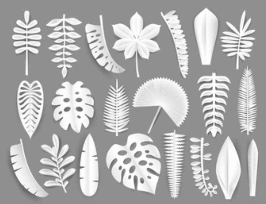 Paper Cut Out Illustration with Tropical Leaves