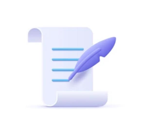 Document and feather pen 3d icon