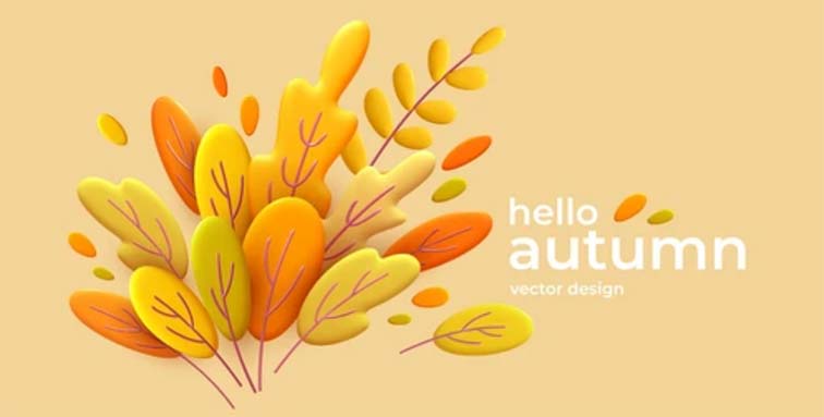 Hello Autumn 3D Illustration with Fall Leaves
