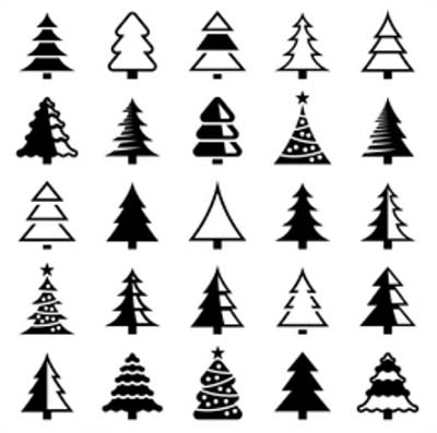 Christmas Tree Clipart Icons Black and White
