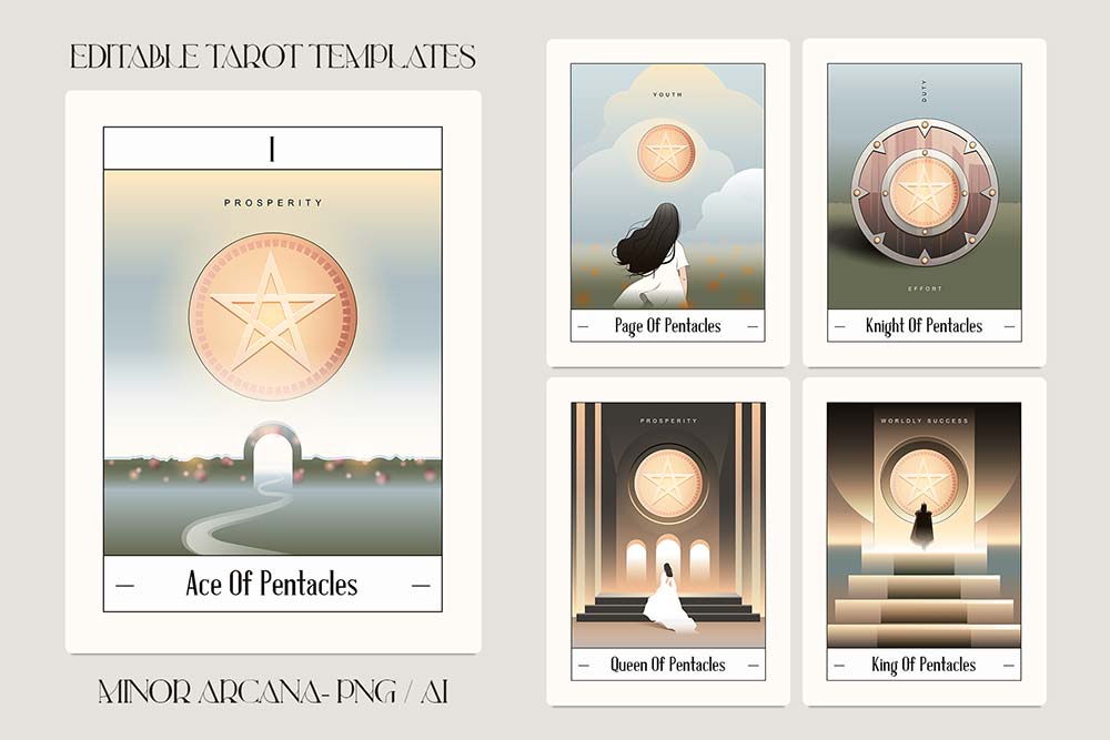 Minor Arcana Tarot Card Templates- Ace of Pentacles, Page of Pentacles