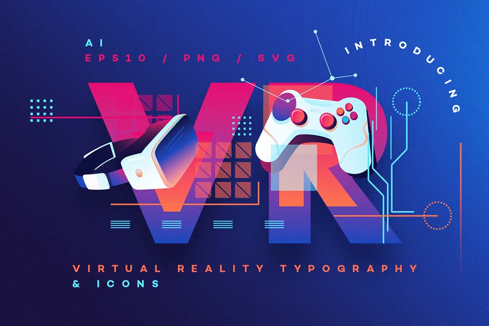VR Icon and Alphabet Letters Collection