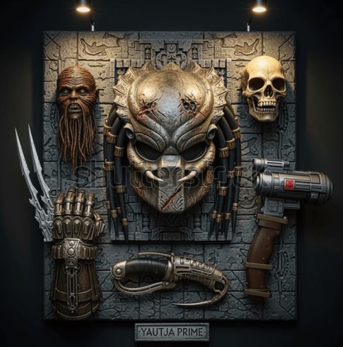 Make a predator themed wall mount display based on the franchise